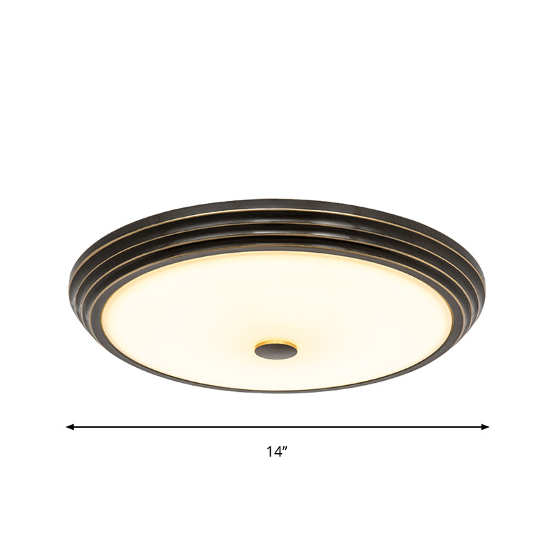 14’/15’/19’ Wide Black Country Style Circular Led Flush Ceiling Lighting With Opal Glass - Mount