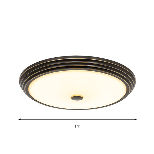 14’/15’/19’ Wide Black Country Style Circular Led Flush Ceiling Lighting With Opal Glass - Mount