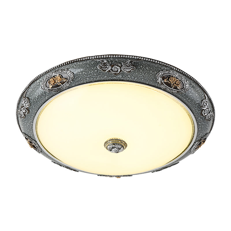 Traditional Frosted Glass Dome Shade Flush Mount Fixture - Led Grey Ceiling In Warm/White Light