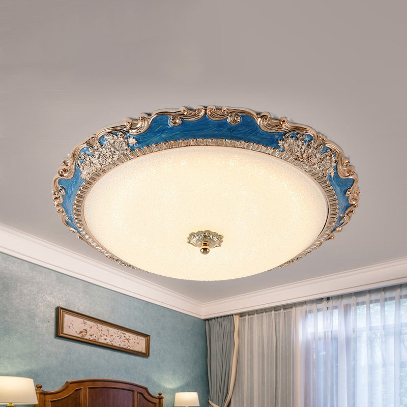 14/16/19.5 Led Bowl Flush Mount Lamp Countryside Red/Blue Finish Ceiling Light For Bedroom