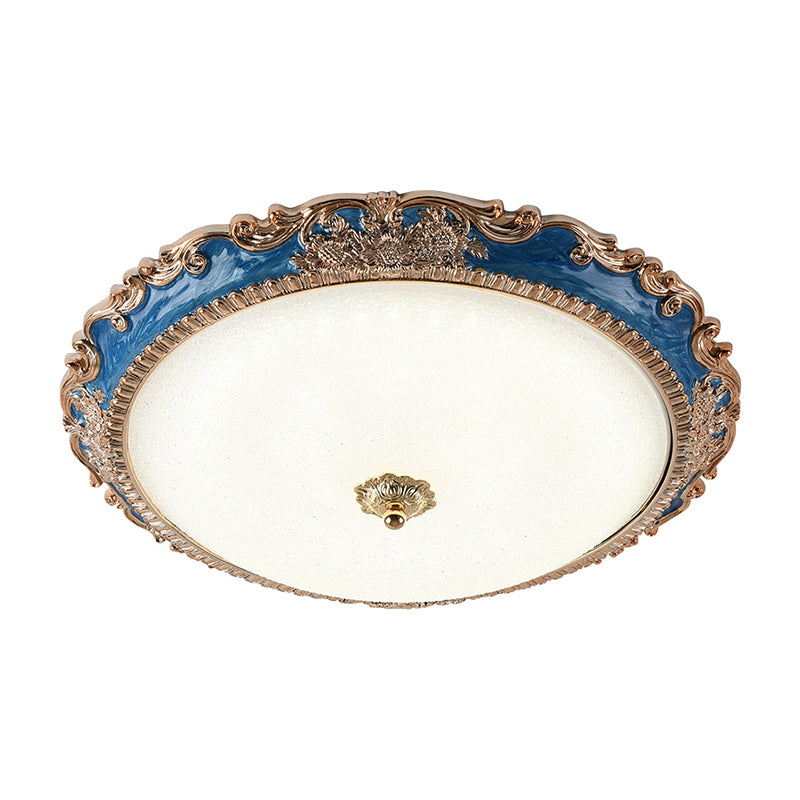 14/16/19.5 Led Bowl Flush Mount Lamp Countryside Red/Blue Finish Ceiling Light For Bedroom
