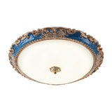 14/16/19.5 Led Bowl Flush Mount Lamp Countryside Red/Blue Finish Ceiling Light For Bedroom