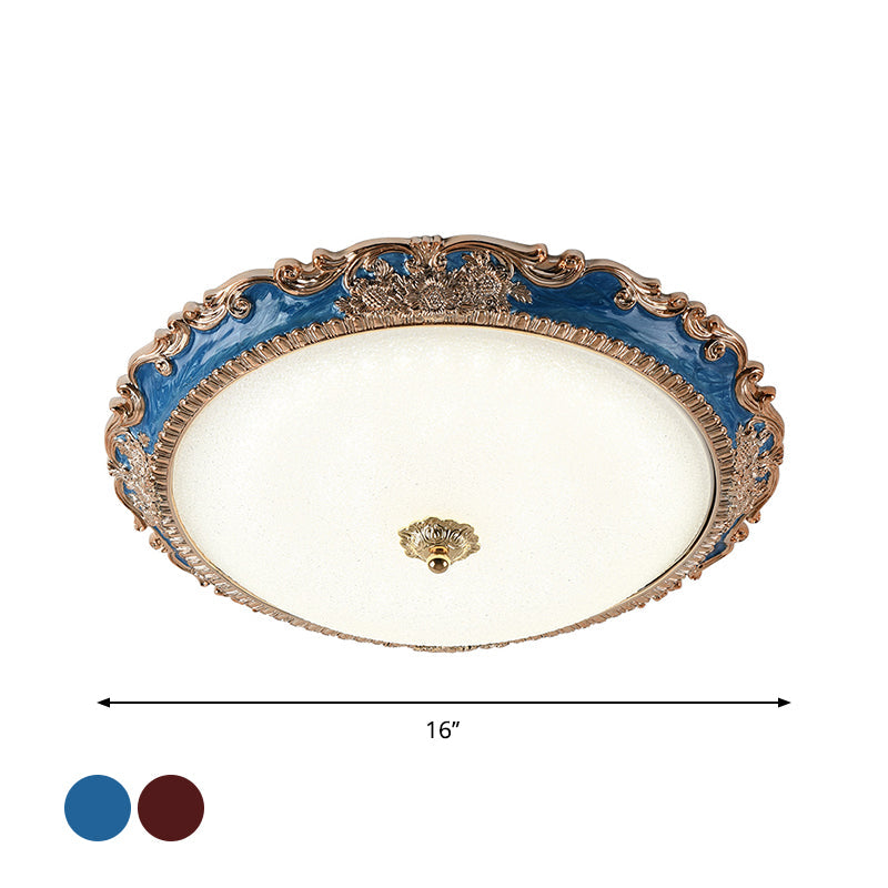 14’/16’/19.5’ Led Bowl Flush Mount Lamp Countryside Red/Blue Finish Ceiling Light For Bedroom