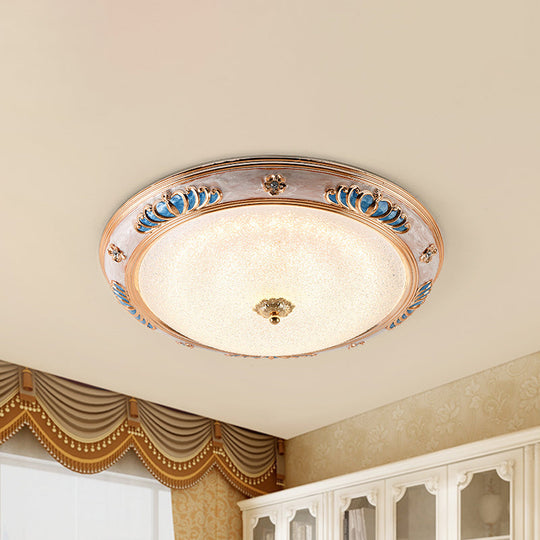 Frosted Glass Ceiling Lamp Fixture - Countryside Led Flush Lighting In Gold Warm/White Light