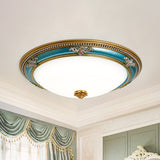 Led Flush Ceiling Lighting - Blue Glass Dome Shade Farmhouse Style Bedroom Mount