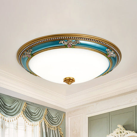 Led Flush Ceiling Lighting - Blue Glass Dome Shade Farmhouse Style Bedroom Mount