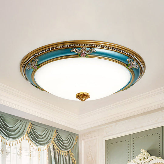 Led Flush Ceiling Lighting - Blue Glass Dome Shade Farmhouse Style Bedroom Mount