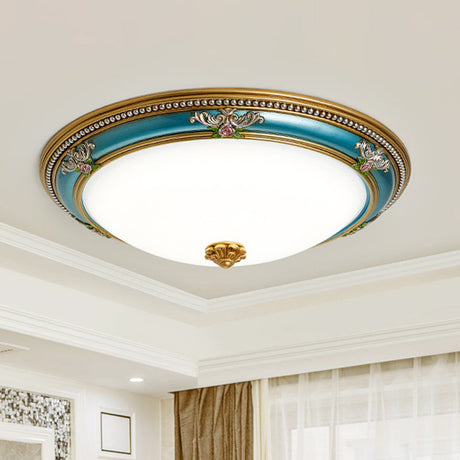 Led Flush Ceiling Lighting - Blue Glass Dome Shade Farmhouse Style Bedroom Mount 15’/18’/20.5’ Width