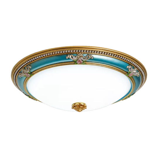 Led Flush Ceiling Lighting - Blue Glass Dome Shade Farmhouse Style Bedroom Mount 15’/18’/20.5’ Width