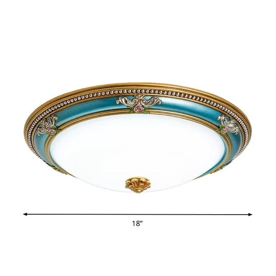 Led Flush Ceiling Lighting - Blue Glass Dome Shade Farmhouse Style Bedroom Mount 15’/18’/20.5’ Width