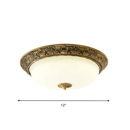 Traditional Brass Flushmount Lamp With Frosted Glass - Led Bedroom Flush Light (12/16/19.5 Wide)