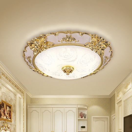 Country Textured Glass Flush Mount Light - Led Gold Bowl Living Room Lighting (12’/16’/19.5’