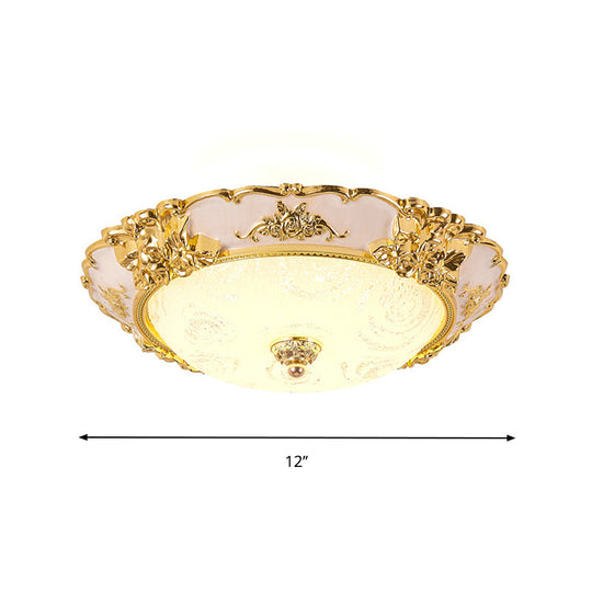 Country Textured Glass Flush Mount Light - Led Gold Bowl Living Room Lighting (12’/16’/19.5’ W)