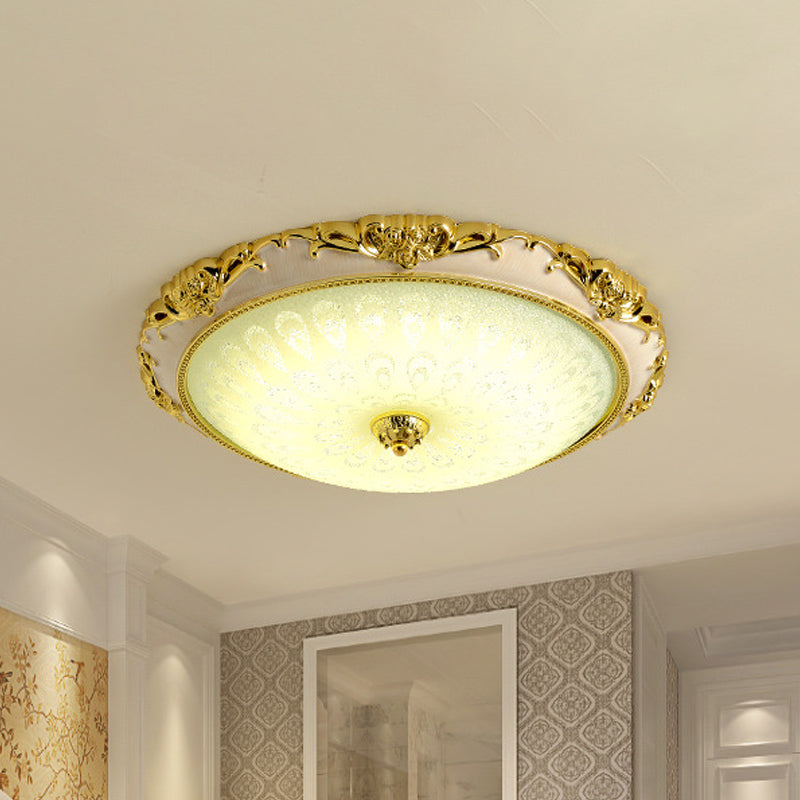 Antique Gold Flushmount Led Ceiling Lamp For Bedroom - Opal Glass With 3 Size Options / 12’