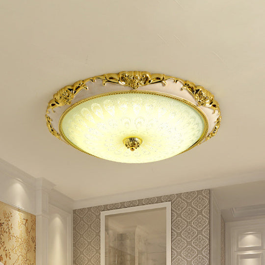 Antique Gold Flushmount Led Ceiling Lamp For Bedroom - Opal Glass With 3 Size Options / 12’