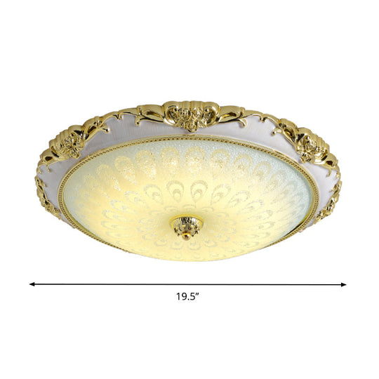 Antique Gold Flushmount Led Ceiling Lamp For Bedroom - Opal Glass With 3 Size Options