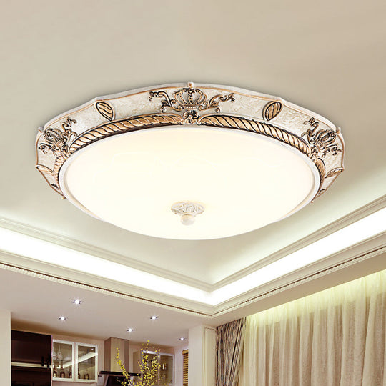 16’/19.5 W Vintage Led Ceiling Mount Light Fixture With Milky Glass Dome Shade (White/Gold) For