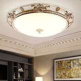 16/19.5 W Vintage Led Ceiling Mount Light Fixture With Milky Glass Dome Shade (White/Gold) For