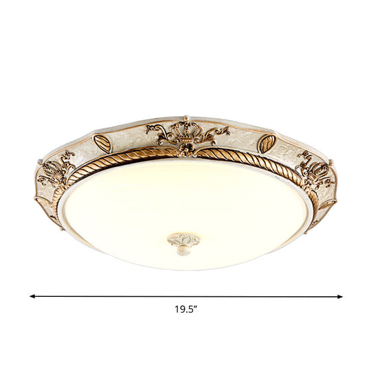 16/19.5 W Vintage Led Ceiling Mount Light Fixture With Milky Glass Dome Shade (White/Gold) For