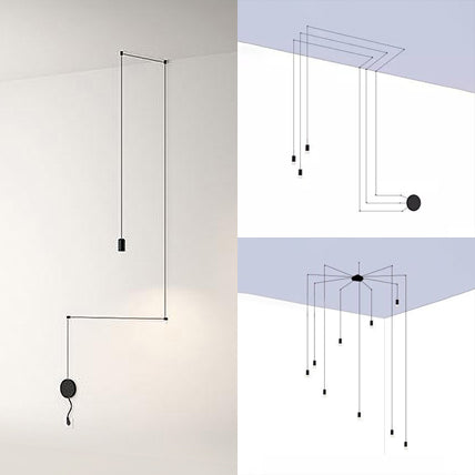 Contemporary Black Metal Ceiling Pendant Light With Line Hanging - Available In 1/3/9 Lights For