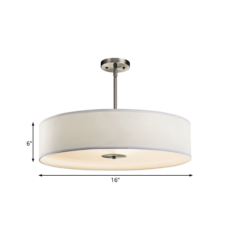 Modern White Fabric Drum Pendant Light With Led Available In 3 Sizes