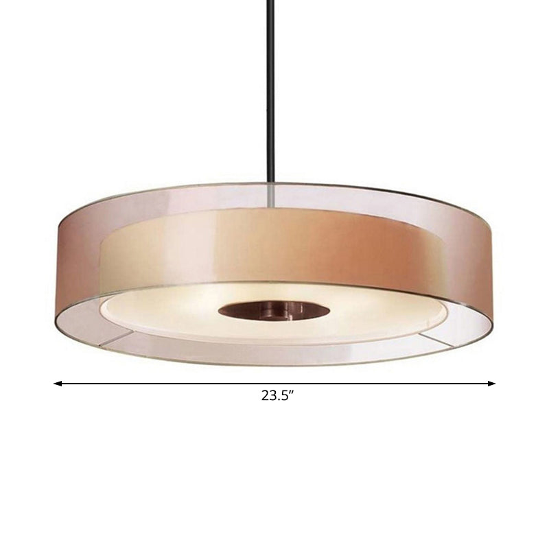 Coffee Fabric Drum Pendant Light: Modern Led Ceiling Fixture In 3 Different Sizes