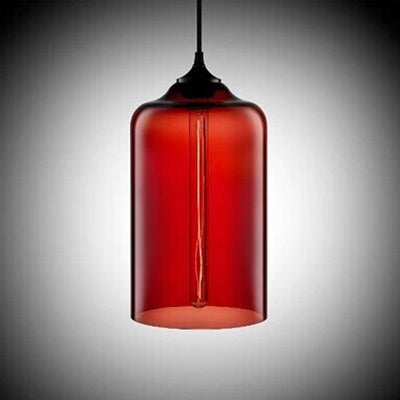 Modern Glass Cylinder Pendant Light - 1 Red/Blue/Clear Hanging Fixture Red