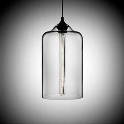 Modern Glass Cylinder Pendant Light - 1 Red/Blue/Clear Hanging Fixture