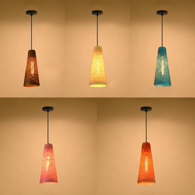 Contemporary Rattan Pendant Lamp | Handmade 1-Light Hanging Blue/Brown Cone Shade