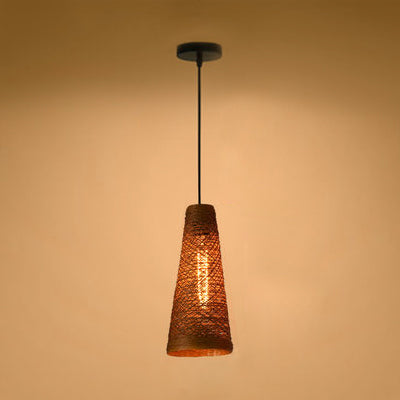 Rattan Handmade Pendant Lamp - Contemporary 1-Light Hanging In Blue/Brown
