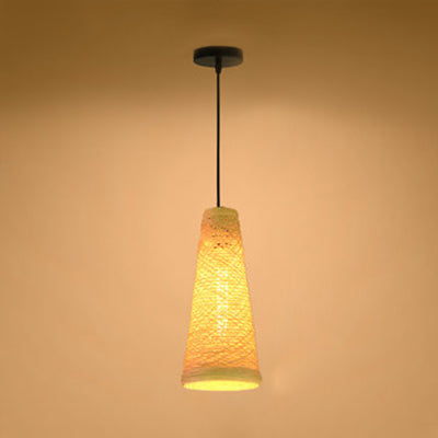 Rattan Handmade Pendant Lamp - Contemporary 1-Light Hanging In Blue/Brown Beige