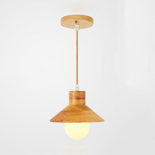 Modern Wooden Pendant Light In Beige For Kid’s Room - Coolie Shade Hanging With Linear/Round