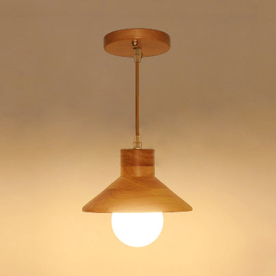 Modern Wooden Pendant Light In Beige For Kid’s Room - Coolie Shade Hanging With Linear/Round Canopy