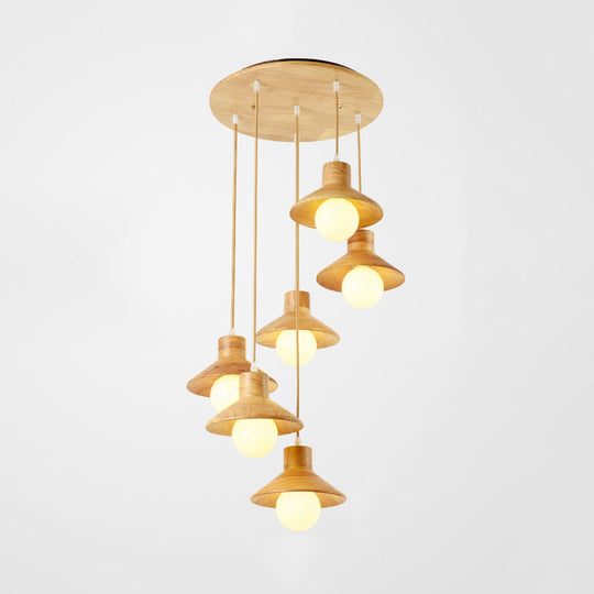Modern Wooden Pendant Light In Beige For Kid’s Room - Coolie Shade Hanging With Linear/Round