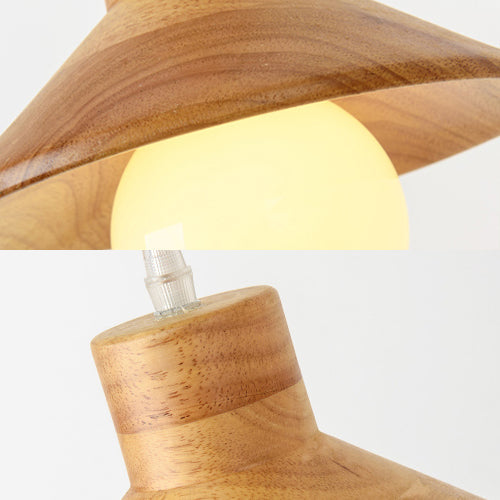 Modern Wooden Pendant Light In Beige For Kid’s Room - Coolie Shade Hanging With Linear/Round Canopy
