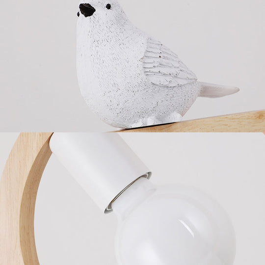 Modern Wood Pendant Lamp With Arch Shelf And Hanging Light In Beige