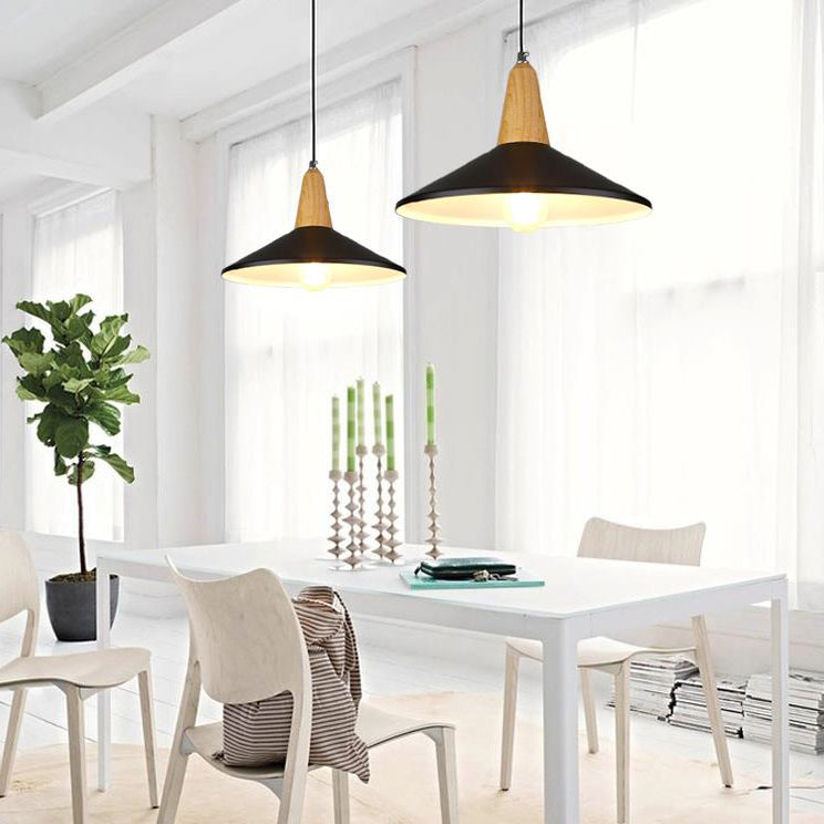 Stylish Nordic Pendant Light For Study Room - Aluminum & Wood Suspension
