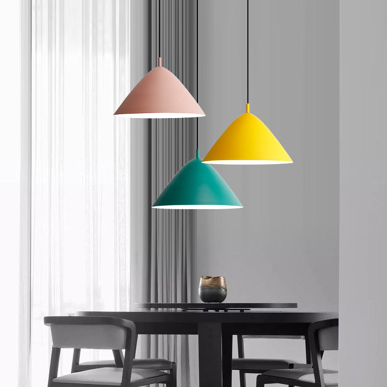 Nordic Candy Colored Pendant Pyramid Shade - 10.5/13/16 Inch Aluminum Hanging Light For Cafe