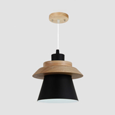 Asian Style Pendant Light With Wood Deco Metal - Coolie Shade Stairway Hanging 1 Black