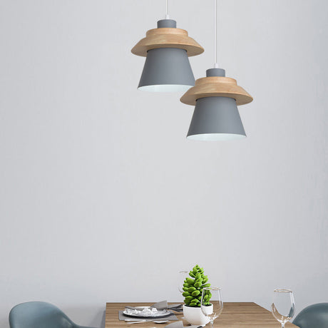 Asian Style Pendant Light With Wood Deco Metal - Coolie Shade Stairway Hanging 1