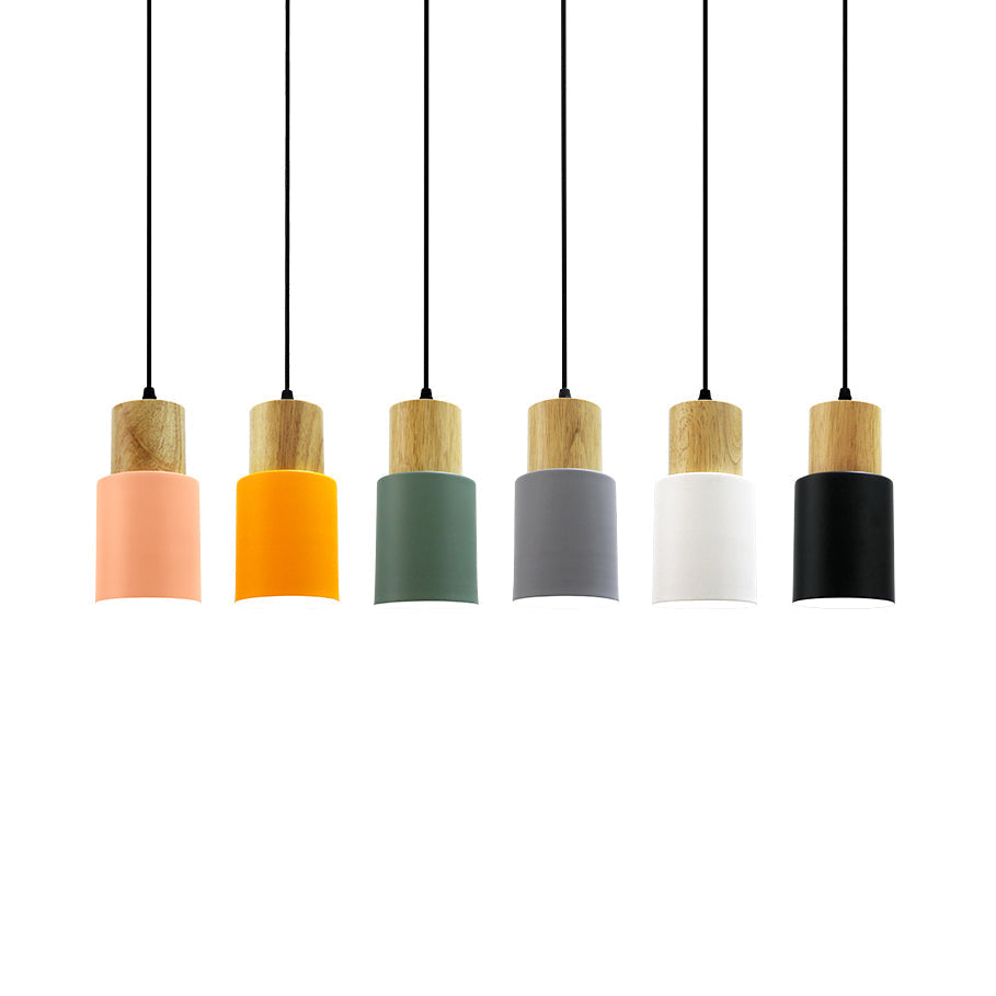 Modern Metal And Wood Hanging Lamp - 1 Light Pendant For Office Hallways