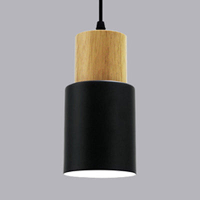 Modern Metal And Wood Pendant Light For Office Or Hallway With 1 Cylindrical Hanging Lamp Black