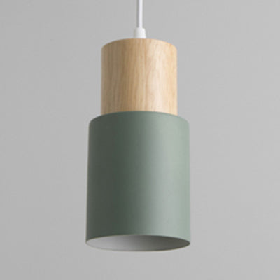 Modern Metal And Wood Hanging Lamp - 1 Light Pendant For Office Hallways