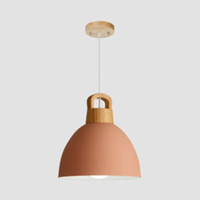 Aluminum Dome Pendant Macaron Hanging Lamp For Kitchen Corridor - 1 Bulb Lighting Solution Pink