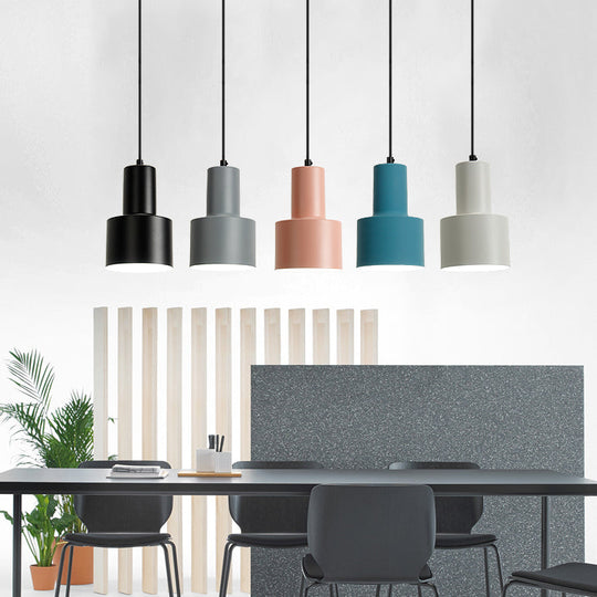 Macaron Loft Pendant Ceiling Light - Metallic Cylinder Design For Meeting Room