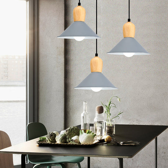 Nordic Style Metal Cone Pendant Light With Wooden Bulb Base For Office - 1 Head Hanging