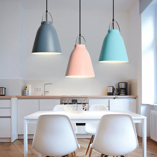 Candy Colored Bucket Hanging Light - Macaron Aluminum Pendant (1 Light) In Blue/Pink For Office Or