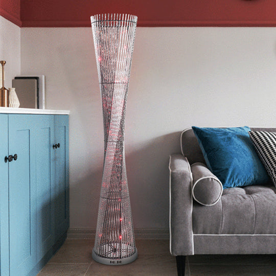 Led Spiral Cylinder Floor Lamp In Black/Silver Aluminum Stand-Up Design