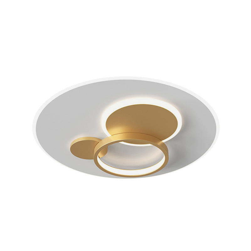 Circle Flush Mounted Led Light Fixture - 16/19.5 Diameter Simple Metal Design Black/Gold Finish