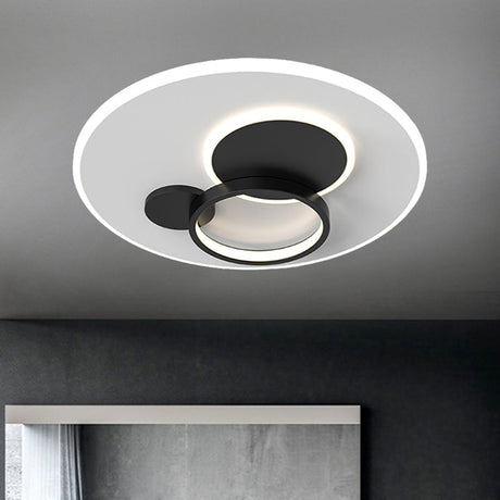 Circle Flush Mounted Led Light Fixture - 16/19.5 Diameter Simple Metal Design Black/Gold Finish